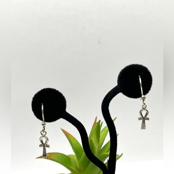 Ankh Symbol Earrings Vintage Dangle  Key of Life 925 Sterling Silver - Picture 3 of 11